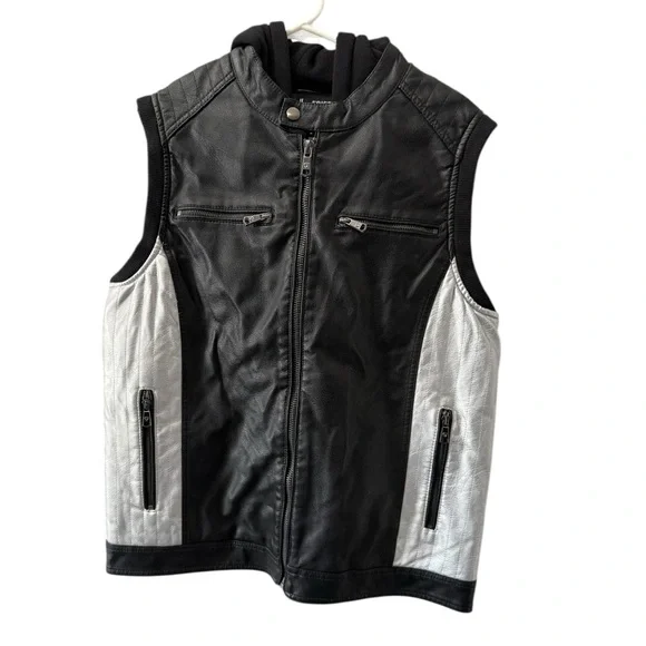Men's Fried Denim NYC Black Faux Leather Biker Vest, Size Medium. - Picture 2 of 16